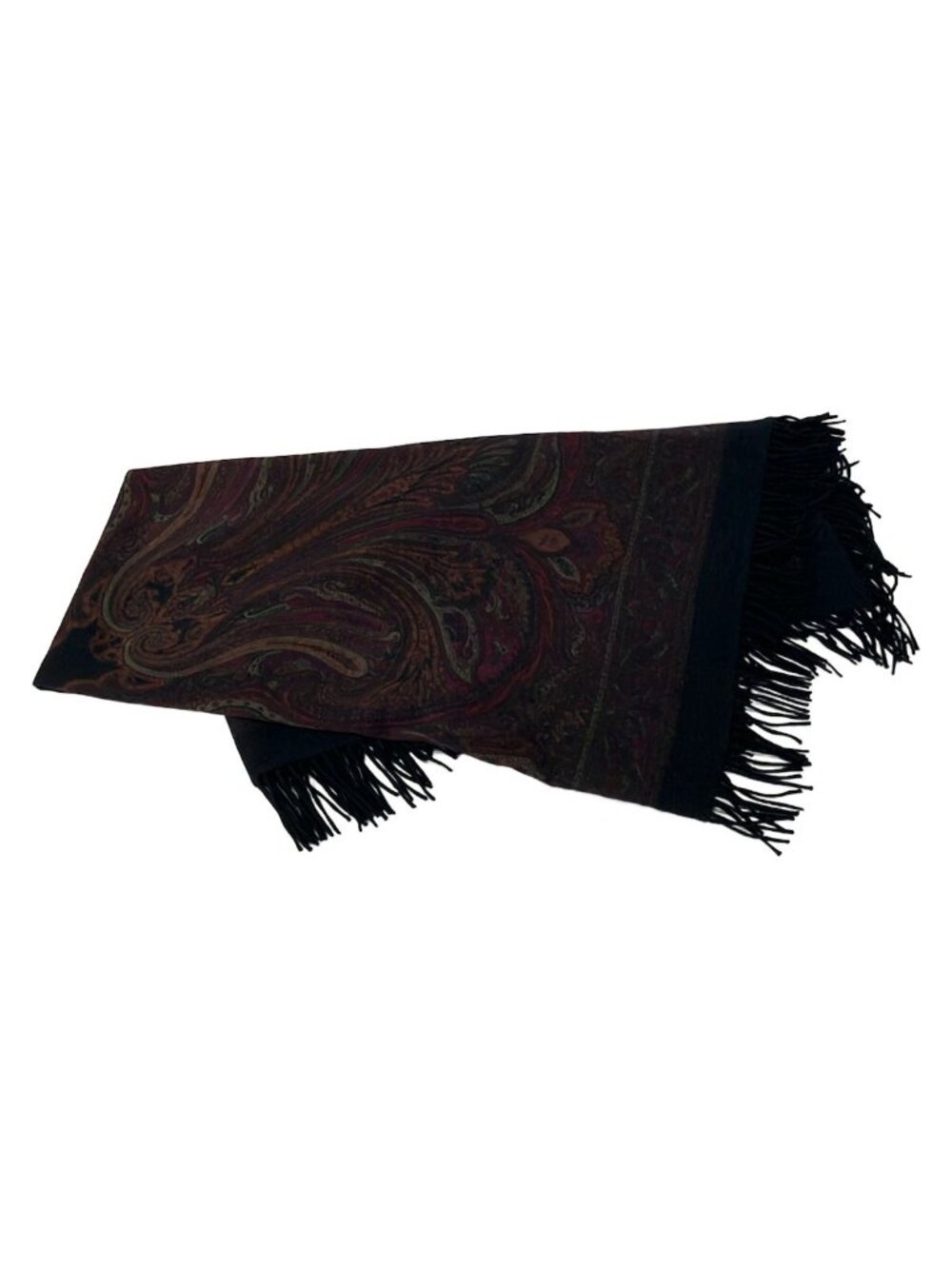 Loro Piana Black Dark Brown Multi Paisley Pattern Cashmere